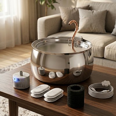 fontaine a eau Chat  kit complet avec filtres de rechange et brosses de nettoyage