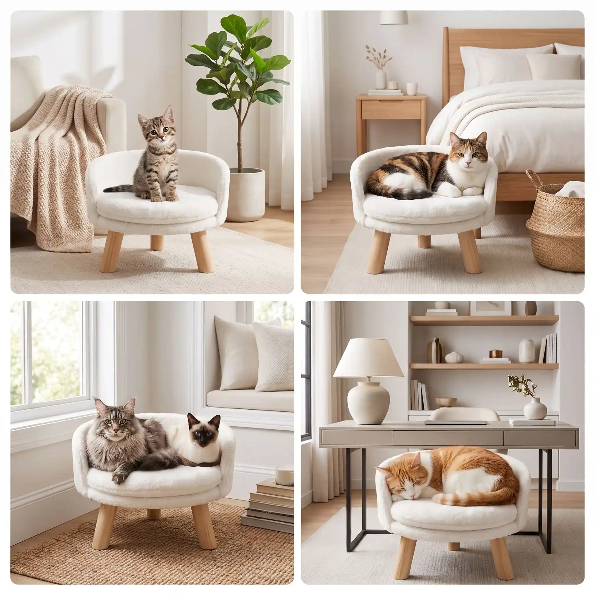 Lit surélevé pour chat peluche blanc — 4 ambiance