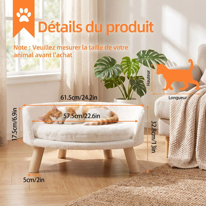 lit pour chat taille L : 61,5 x 32,8 cm, hauteur 17,5 cm, pieds 5 cm — charge maximale 20 kg