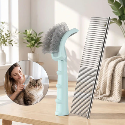Brosse chat poil long | Lot brosse + peigne double densité | Anti-nœuds