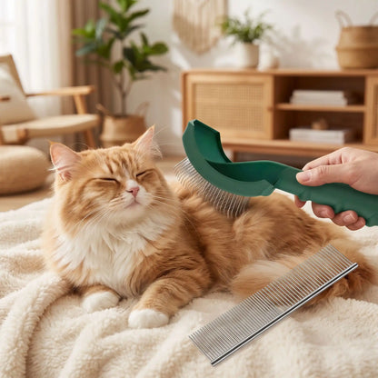 Brosse chat poil long | Lot brosse + peigne double densité | Anti-nœuds
