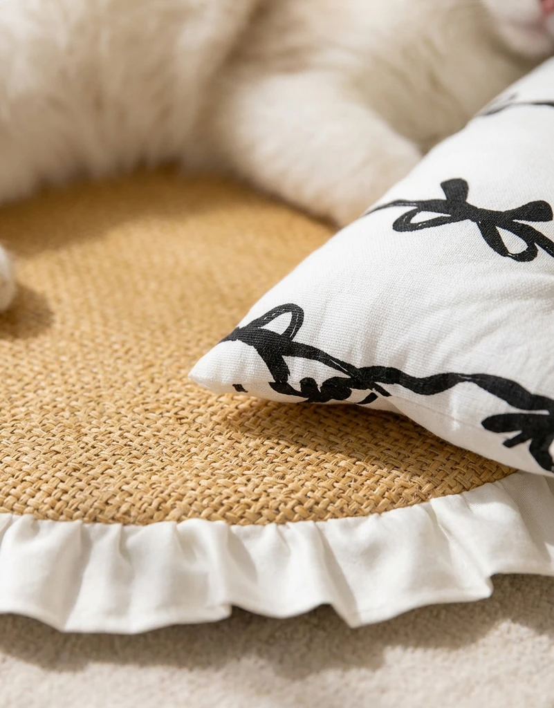 Coussin Rafraîchissant en Rotin pour Chat – Corbeille Naturelle avec Oreiller Amovible