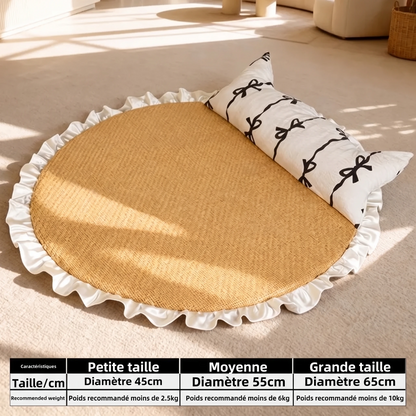 Coussin Rafraîchissant en Rotin pour Chat – Corbeille Naturelle avec Oreiller Amovible