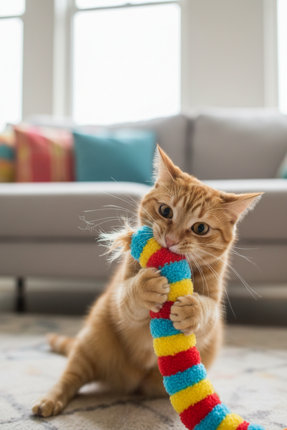 Jouet peluche grinçant en forme de ver de terre multicolore