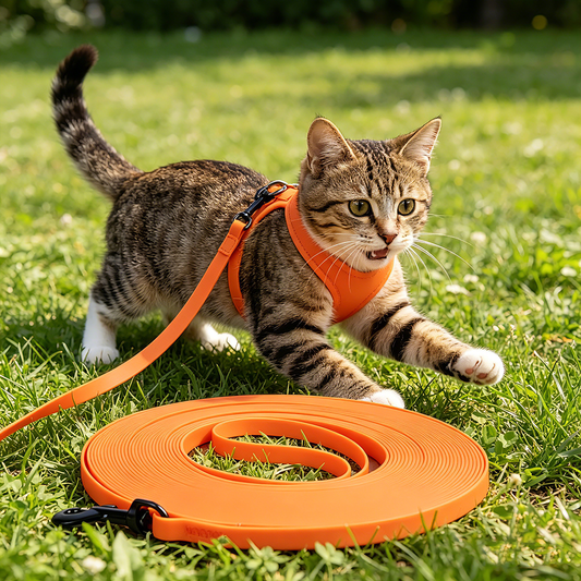 laisse pour chat en pvc pour sa securite dans son jardin