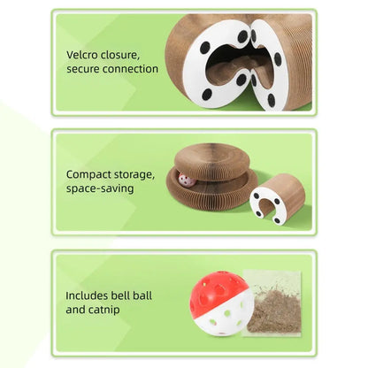Griffoir en anneau pour chat en carton beige, avec balle et sachet de catnip