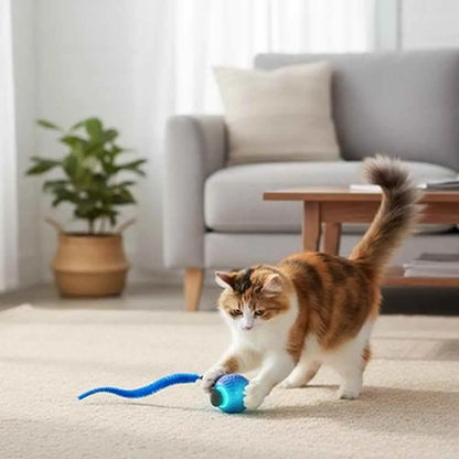 Balle interactive de chat Autonome bleue, queue souple et lumière au centre