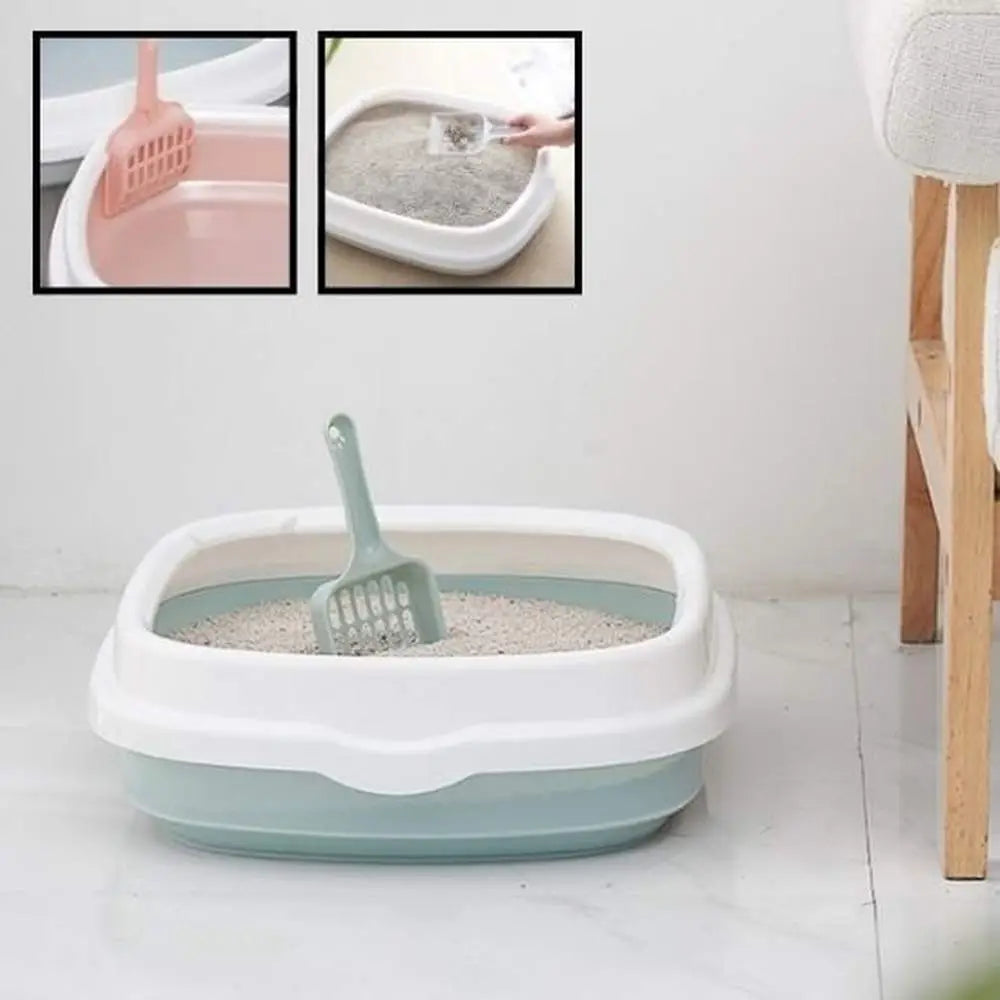 Bac à litière pour chat CleanComfort bleu clair, pelle verte dans le bac