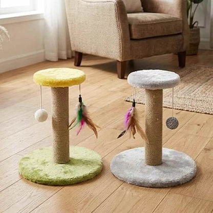 Lot de griffoirs pour chat : base verte et jaune, base blanche et grise, poteaux sisal