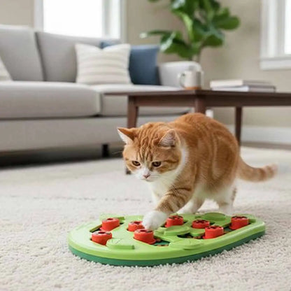 Plateau repas interactif pour chat vert à 14 compartiments et pièces rouges