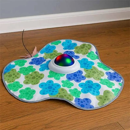 Jouet chat interactif FéliStim: tapis ovale à motifs pattes et dôme lumineux multicolore