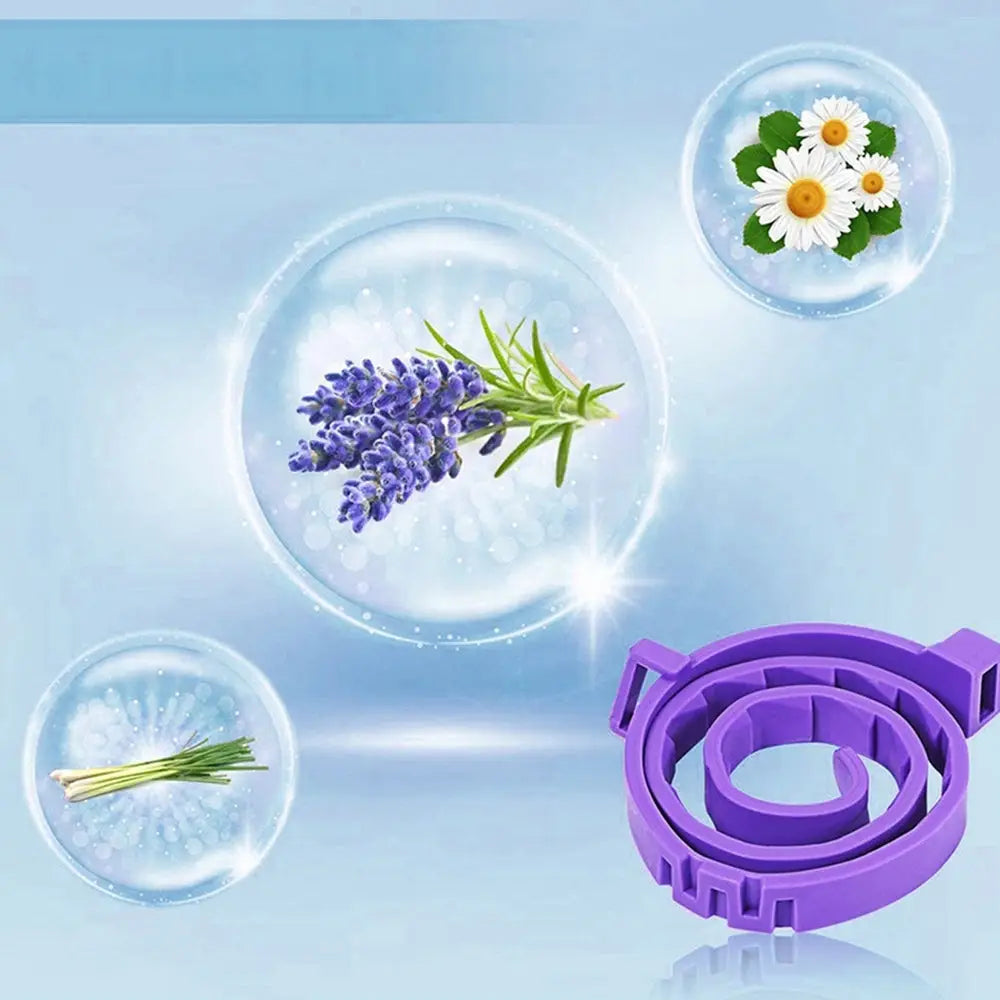 Collier anti-stress pour chat violet, avec éléments illustrant lavande sur le support.