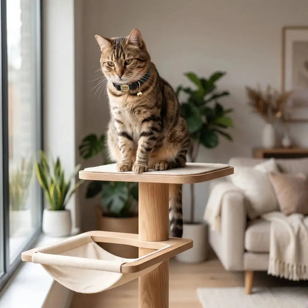 Collier pour chat en cuir PU brun avec clochette et plaque ronde gravée