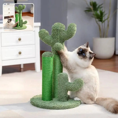 Griffoir à chat cactus vert PawPerfect modern : poteaux recouverts de corde, base ronde.