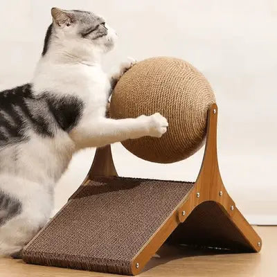 Griffoir pour chat avec boule en sisal beige, plateau rugueux et patte de chat