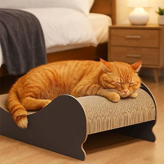 Griffoir pour chat PawComfort : plateau beige en sisal et base noire