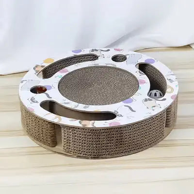 Grattoir rond pour chat PurrRoundScratcher™ avec plateau grattant circulaire en carton