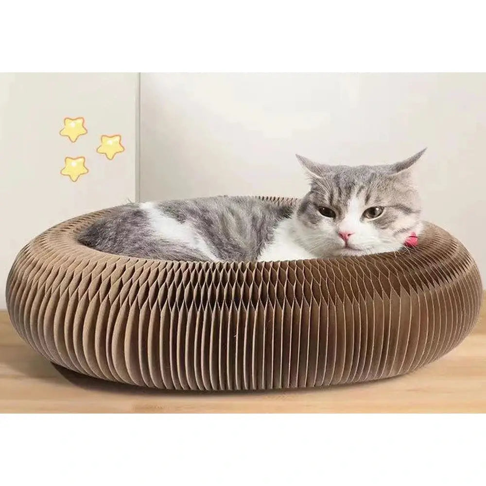 Jouet pour chat en carton ondulé brun, griffoir circulaire à trois anneaux