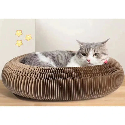 Jouet pour chat en carton ondulé brun, griffoir circulaire à trois anneaux