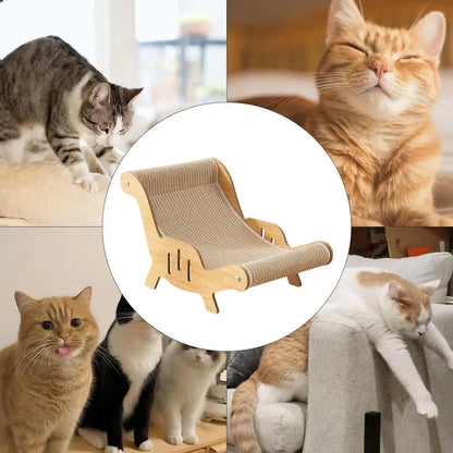 Fauteuil-griffoir pour chat beige en sisal tissé, structure en bois clair avec encoches