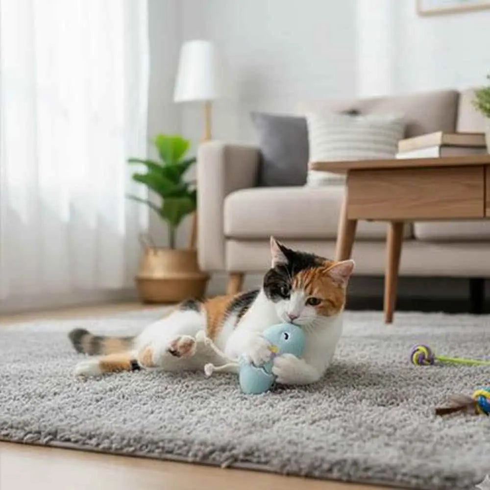 Jouet pour chat interactif : peluche à macher poisson bleu avec petites pastilles