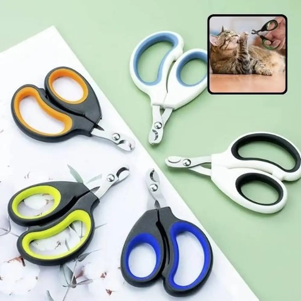Jeu de coupe-griffes pour chat, poignées bleu, blanc, noir et vert fluo