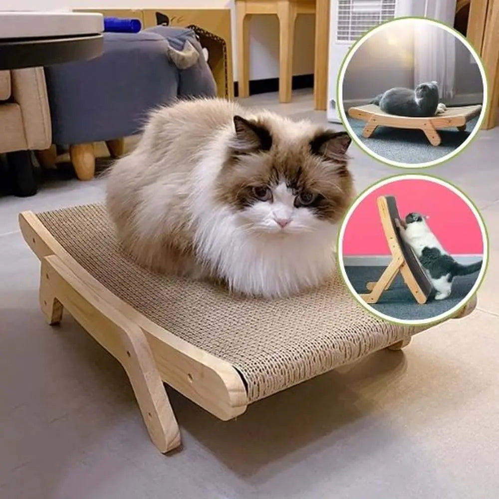 Lit/griffoir pour chat 3 en 1 : cadre en bois et dessus tissé rectangulaire