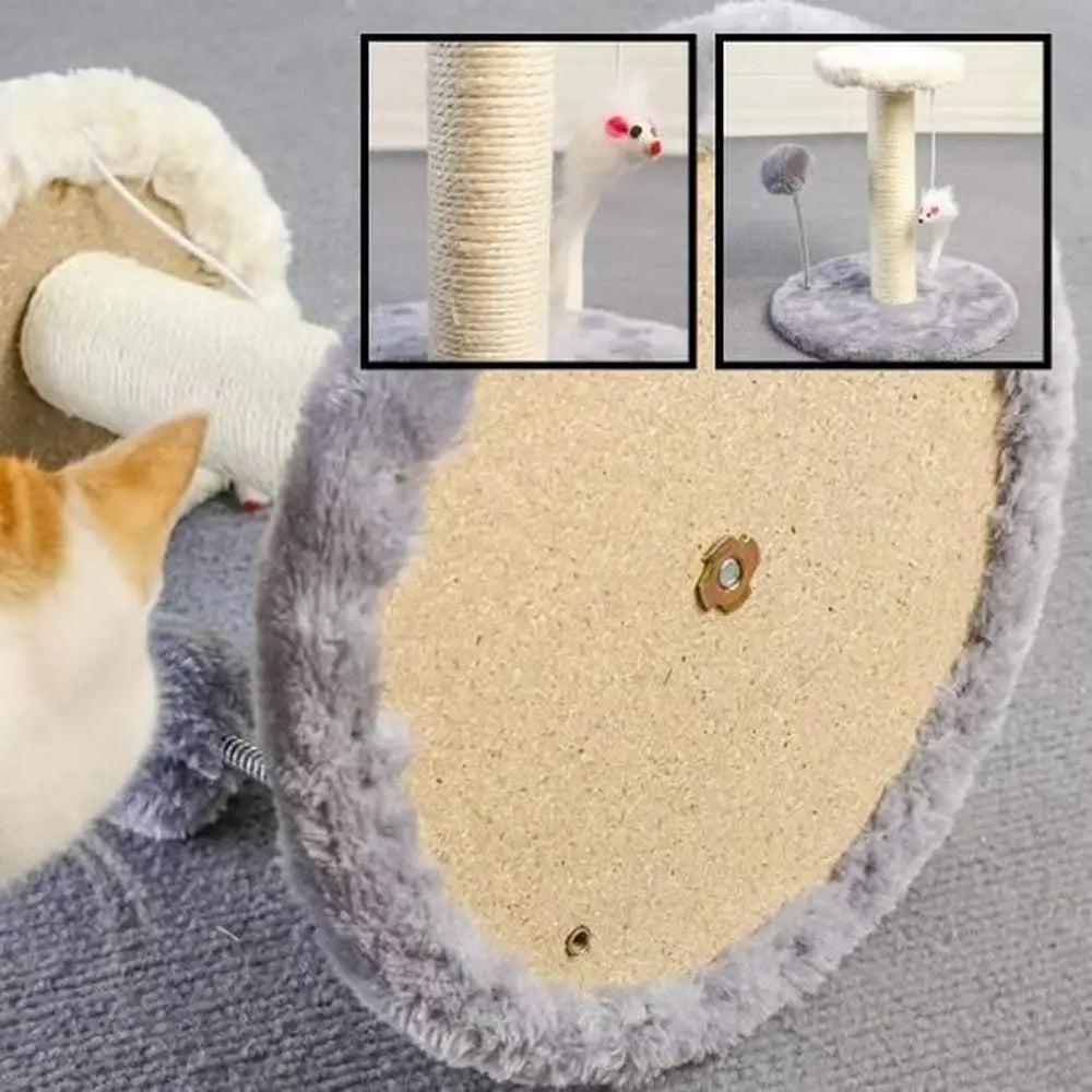 Base de griffoir ProtectoFelin : plateau en sisal beige bordé de peluche grise