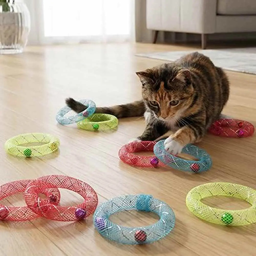 Jeu de bagues en tissu pour chat, lot d’anneaux tressés au sol