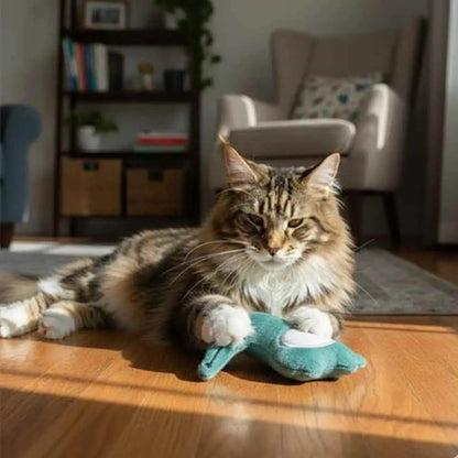 Jouet pour chat interactif : peluche à macher poisson bleu turquoise