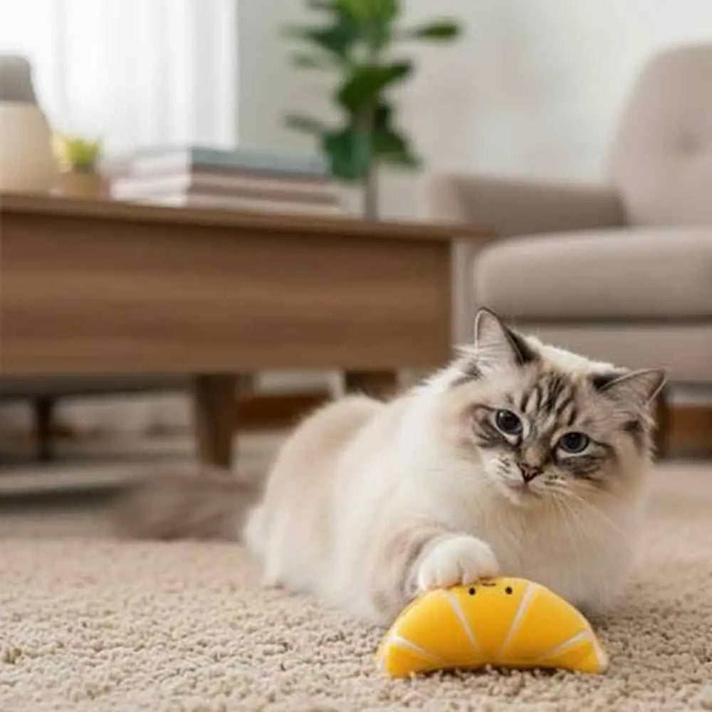 Jouet pour chat interactif : peluche à macher orange en forme de poisson