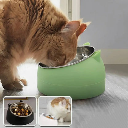 Gamelle pour chat ergonomique verte à bol intérieur en acier inoxydable.