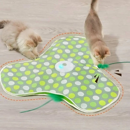 Tapis de jeu interactif pour chat vert à pois, disque lumineux au centre et contour
