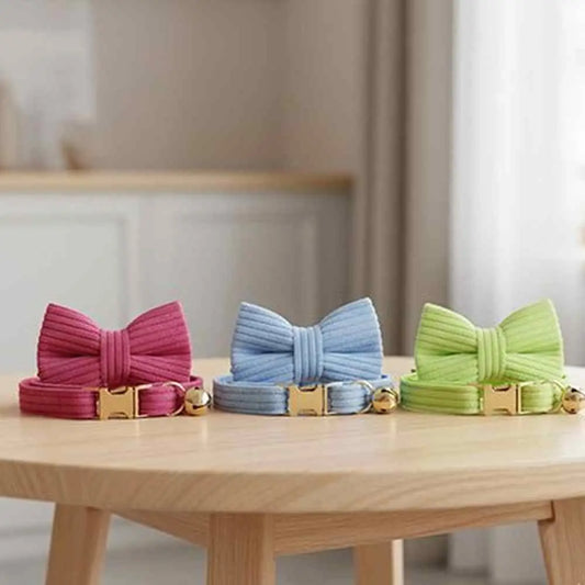 Nœuds papillon en velours côtelé, roses, bleus et verts, pour collier de chat.