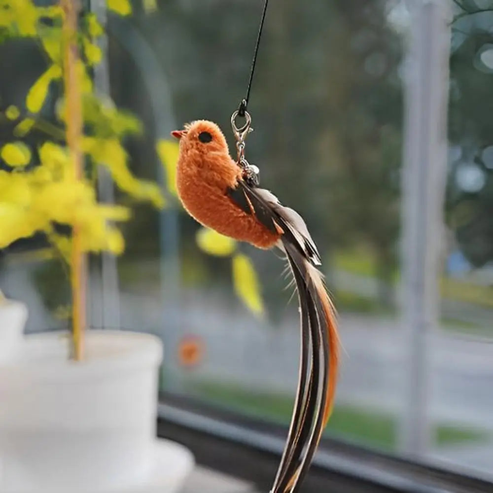 Baguette de jeu interactive pour chat avec oiseau orange et longues plumes noires