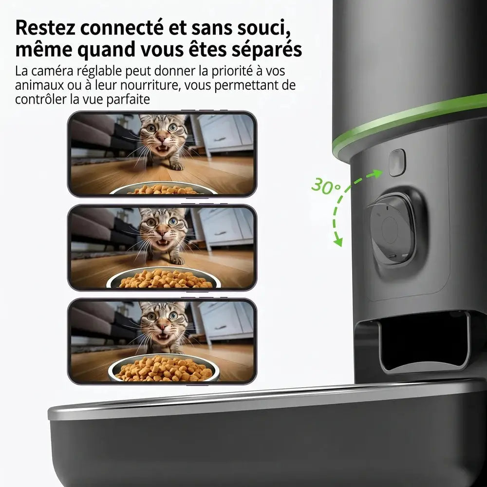 Distributeur automatique de croquettes pour chat gris foncé avec caméra et écran