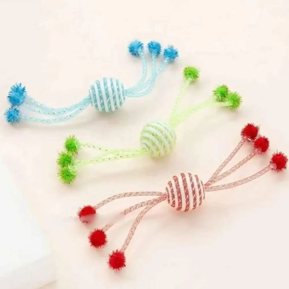 Jouets pour chat StimuCat Interactif, cordes à macher bleue et verte et bâtons rouges à pompons