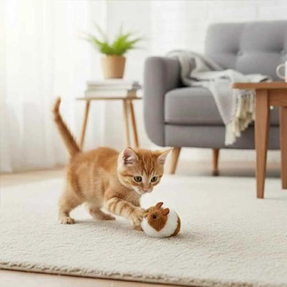Jouet en peluche pour chaton, souris brune et blanche avec petit museau