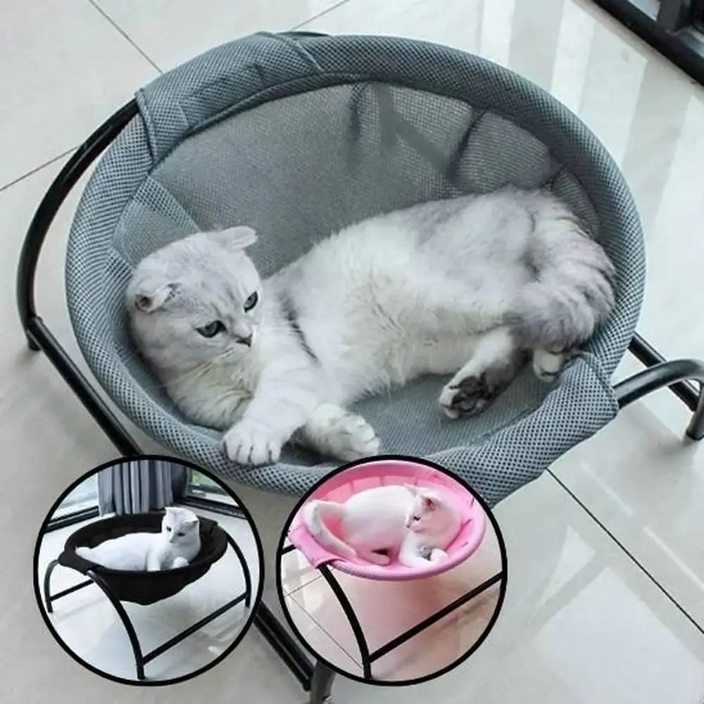 Hamac pour chat gris avec chat blanc couché, cadre noir