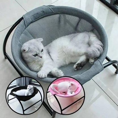 Hamac pour chat gris avec chat blanc couché, cadre noir