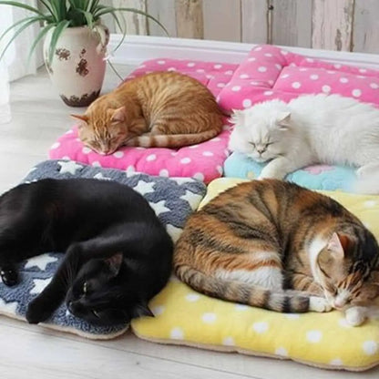 Tapis pour chat antidérapant multicolore rose à pois, bleu et jaune, motifs étoiles
