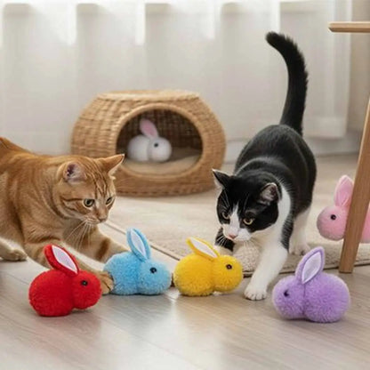 Jeu de peluches lapins pour chat : plusieurs lapins en tissu colorés