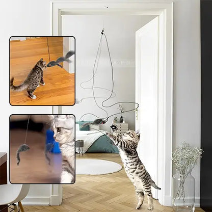 Jouet pour chat interactif: ensemble suspendu, souris grises à cordes