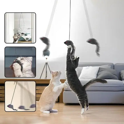Jouet pour chat interactif: souris grises suspendues à plusieurs fils