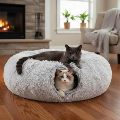 Jouet pour chat en peluche claire, grand nid circulaire avec ouverture