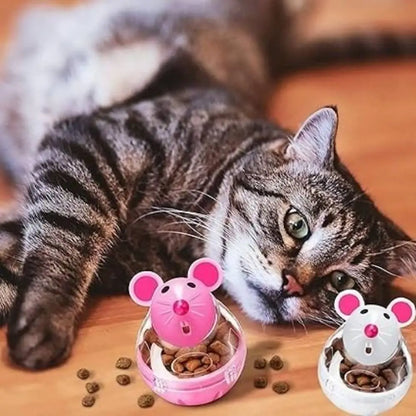 Distributeur de croquettes puzzle pour chat, souris rose et souris blanche avec croquettes