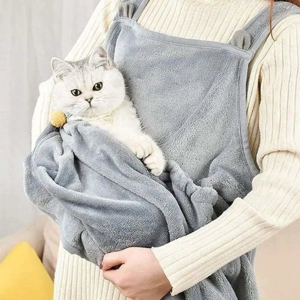 Couchage pour chat en tissu gris, forme hamac avec ouverture et rebords
