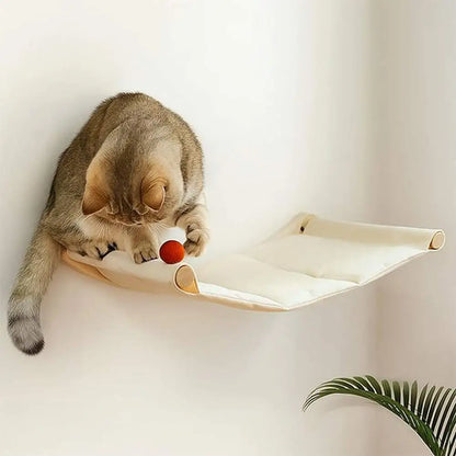 Hamac chat ultra-doux blanc: coussin, chat tigré gris, balle rouge