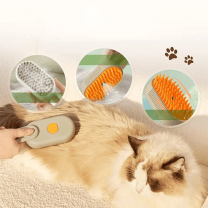 Brosse vapeur pour chat : tête orange à picots et coussin texturé pour le brossage