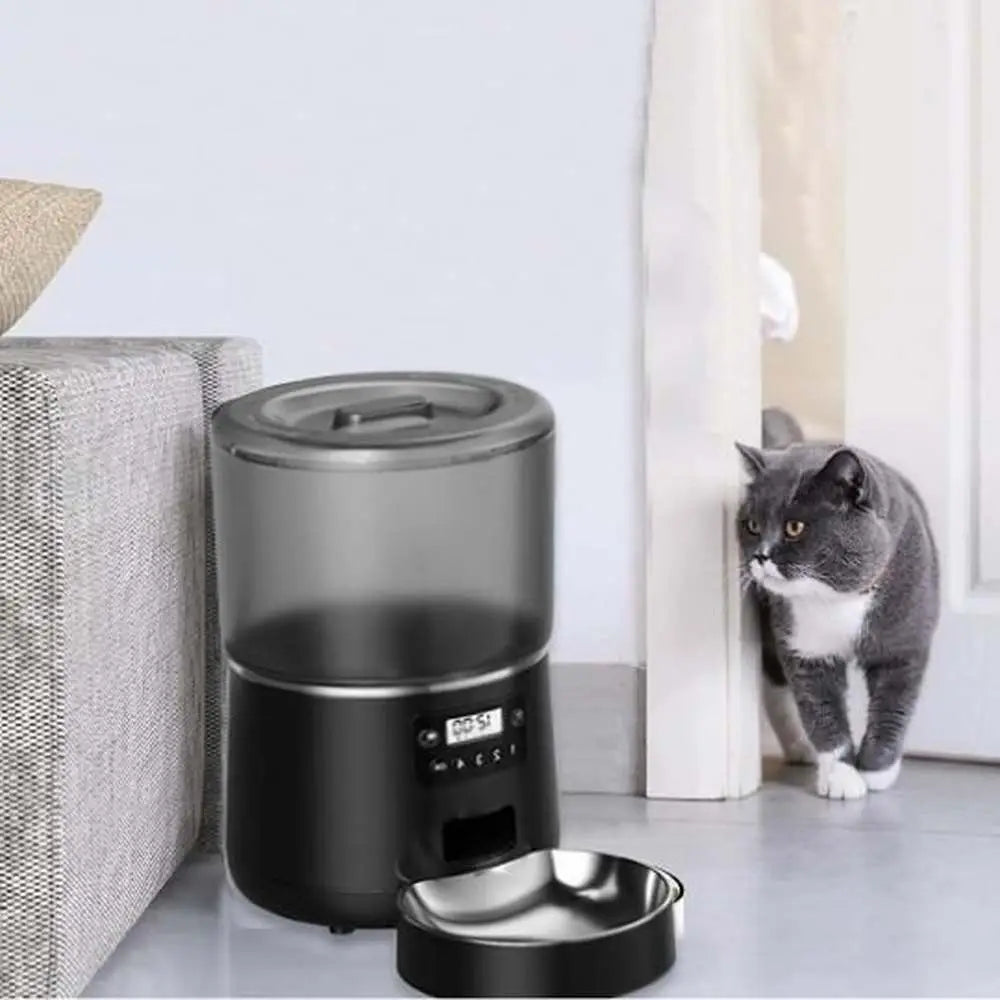 Distributeur automatique de croquettes pour chat FéliTimer noir, bol inox et écran
